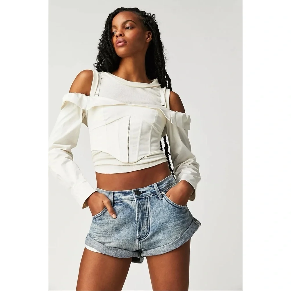 NWT Free People OneTeaspoon Bandits Low Waist Jean Shorts Blue Salty Dog